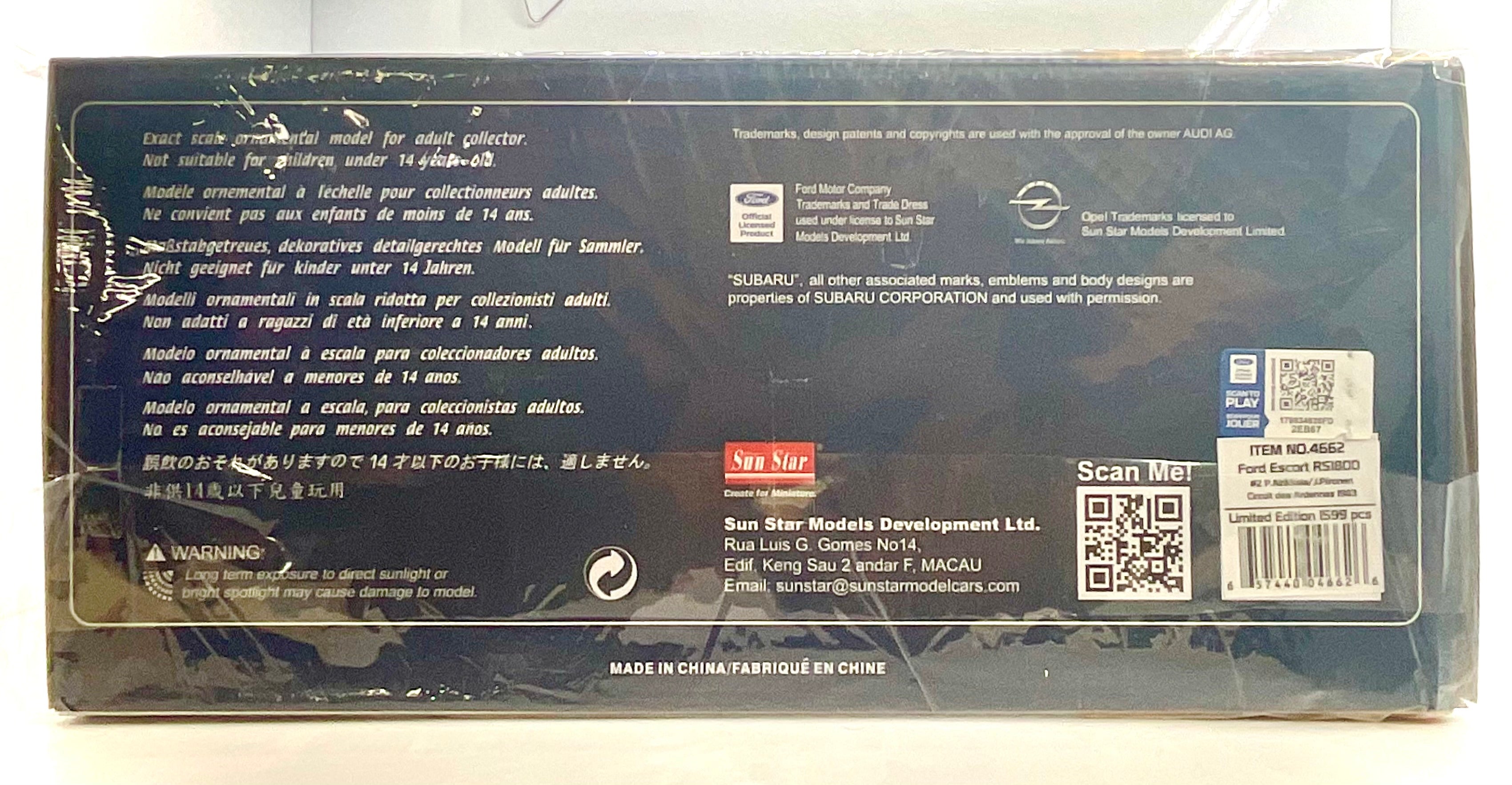 FORD ESCORT RS 1800 , SUN STAR scala 1/18