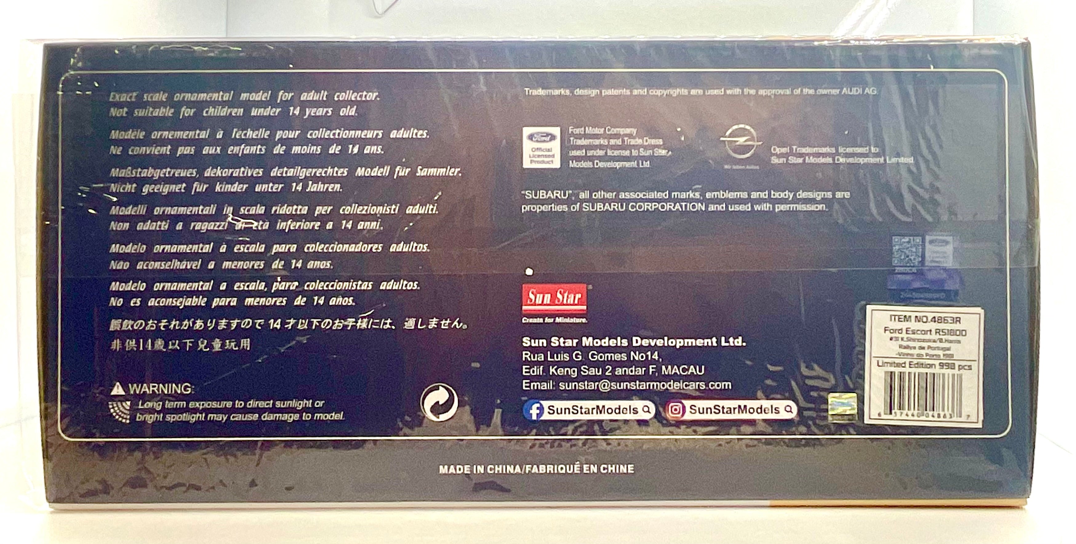 FORD ESCORT RS 1800 , SUN STAR scala 1/18