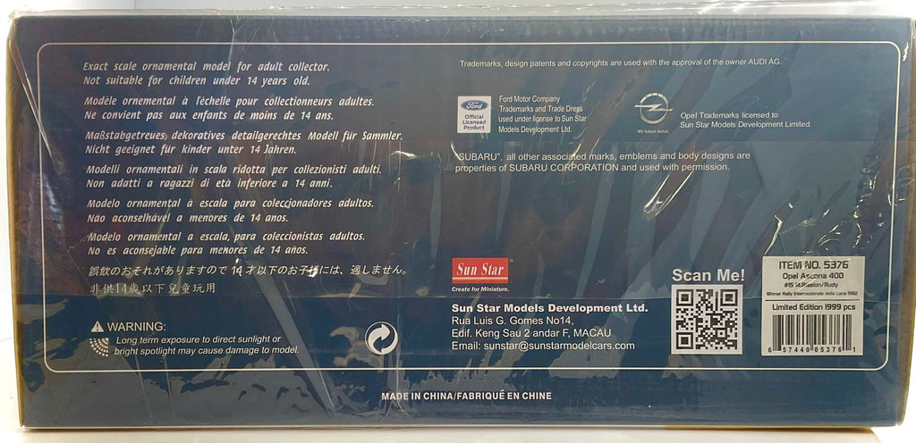 OPEL ASCONA 400 RALLY , SUN STAR scala 1/18