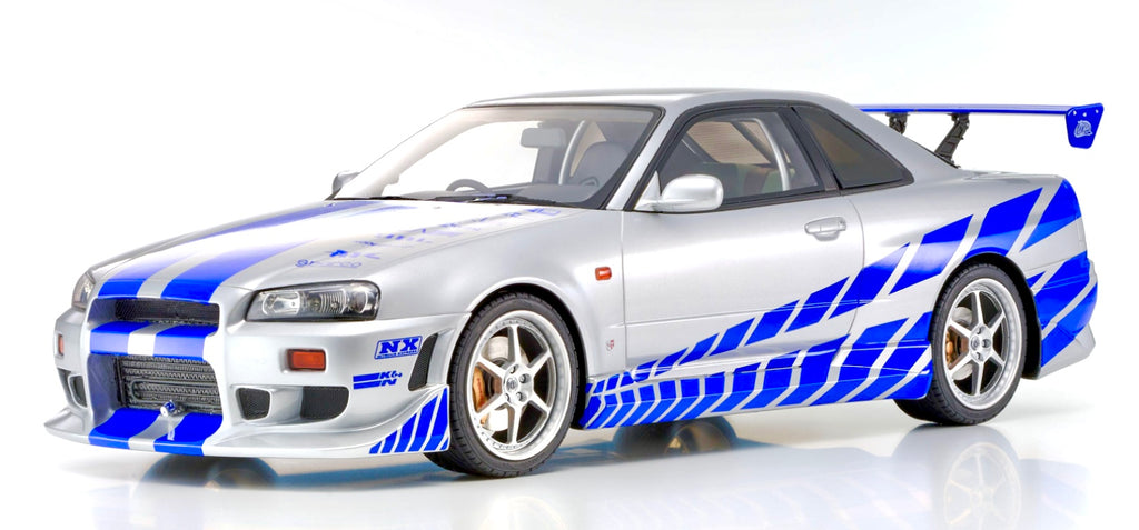 Nissan Skyline R34 GT-R 2001 "Fast & Furious" Grigio Metallizzato Strisce Blu – Kyosho 012007A scala 1:12