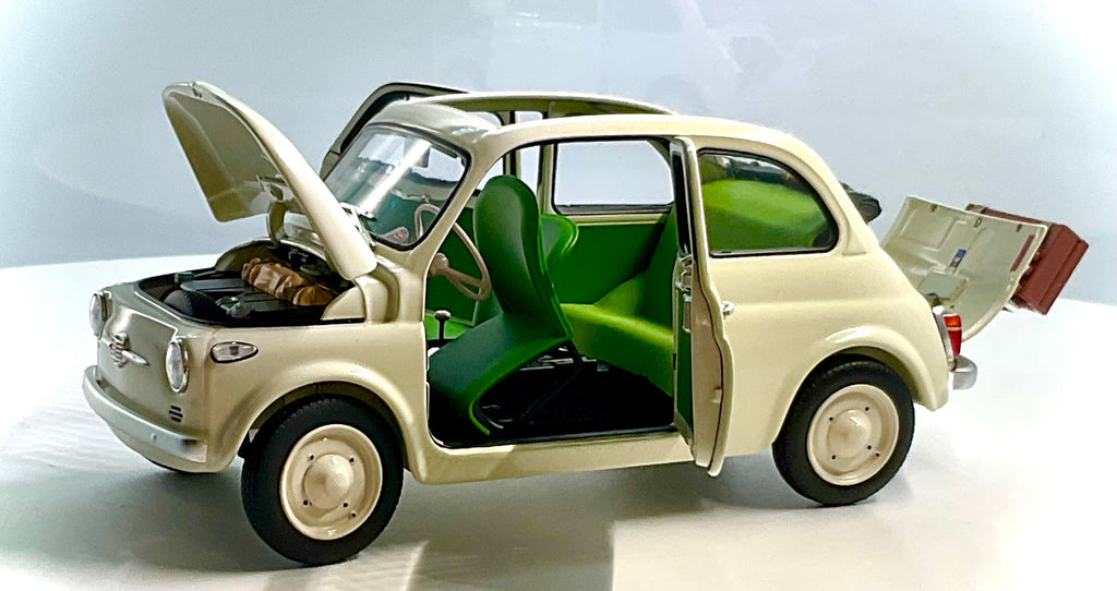 Fiat Nuova 500 White Accessories Avorio scala 1:18 – Kyosho - vista con Tutte le Aperture 