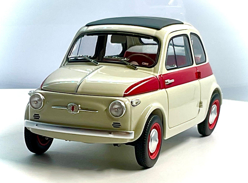 Fiat Nuova 500 Sport Bianco/Rosso scala 1:18 – Kyosho Vista 3/4 anteriore 