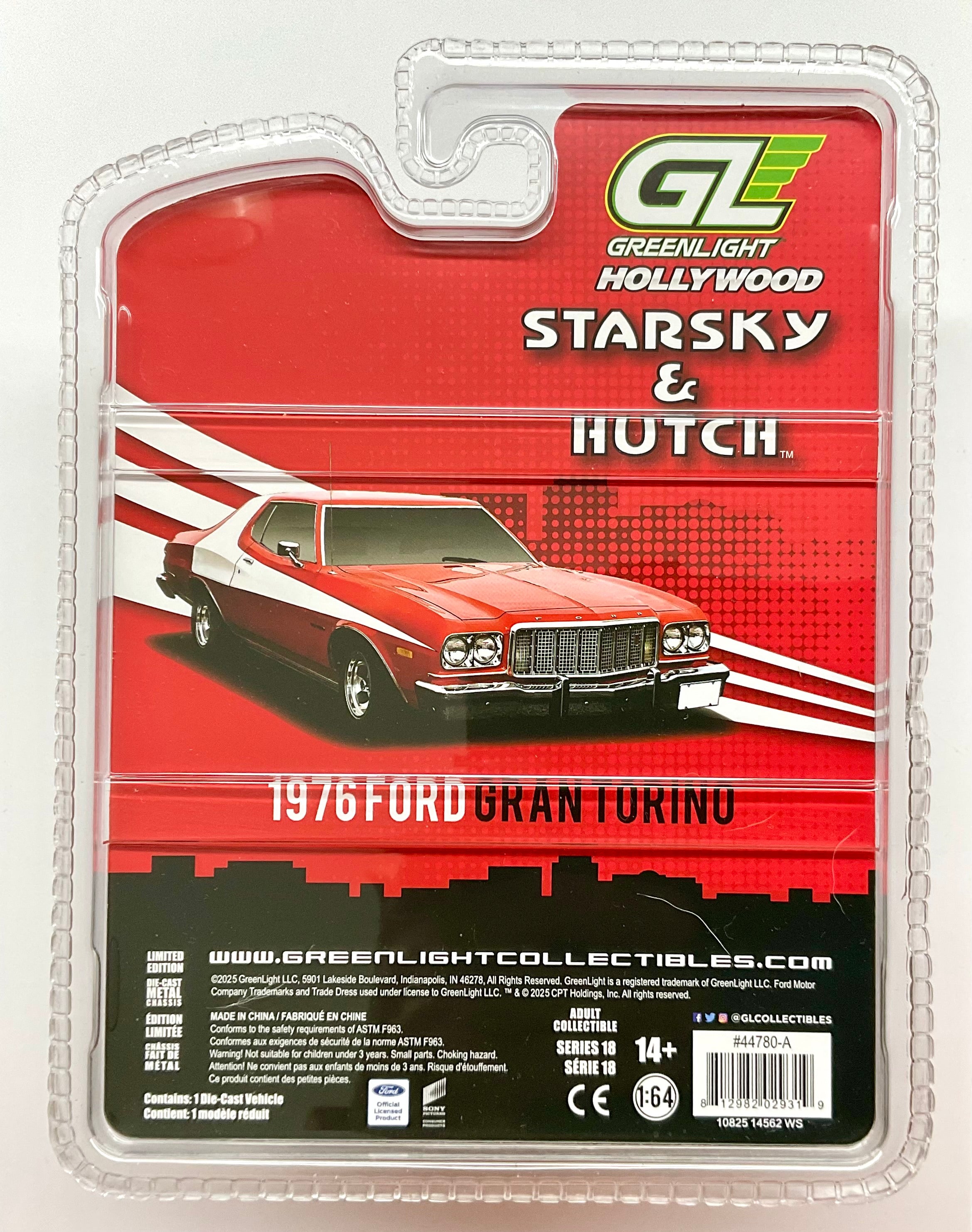 FORD GRAN TORINO DEL 1976 , scala 1/64 , GREENLIGHT 44780-A , vista retro confezione